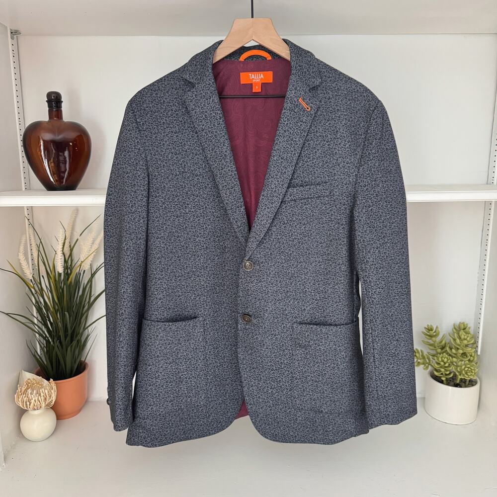 Tallia Sport Gray Leopard Print Knit Sport Coat Jacket Blazer Size S